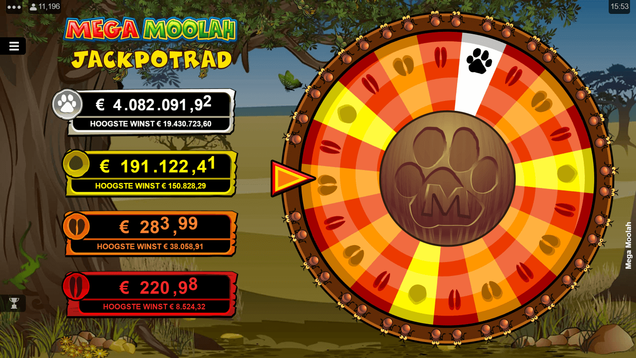 Screenshot van de Mega Moolah jackpot feature