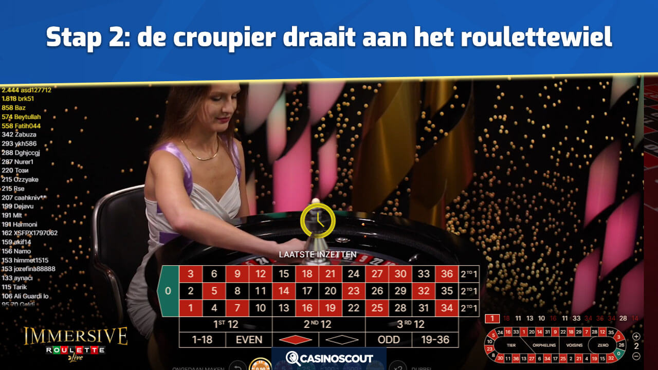 Croupier draait het roulettewiel