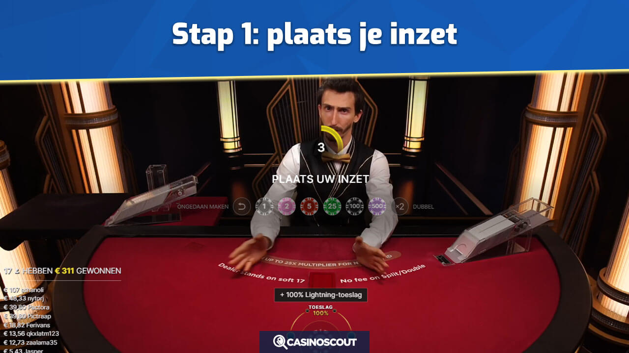 Lightning Blackjack inzet plaatsen en lightning fee betalen