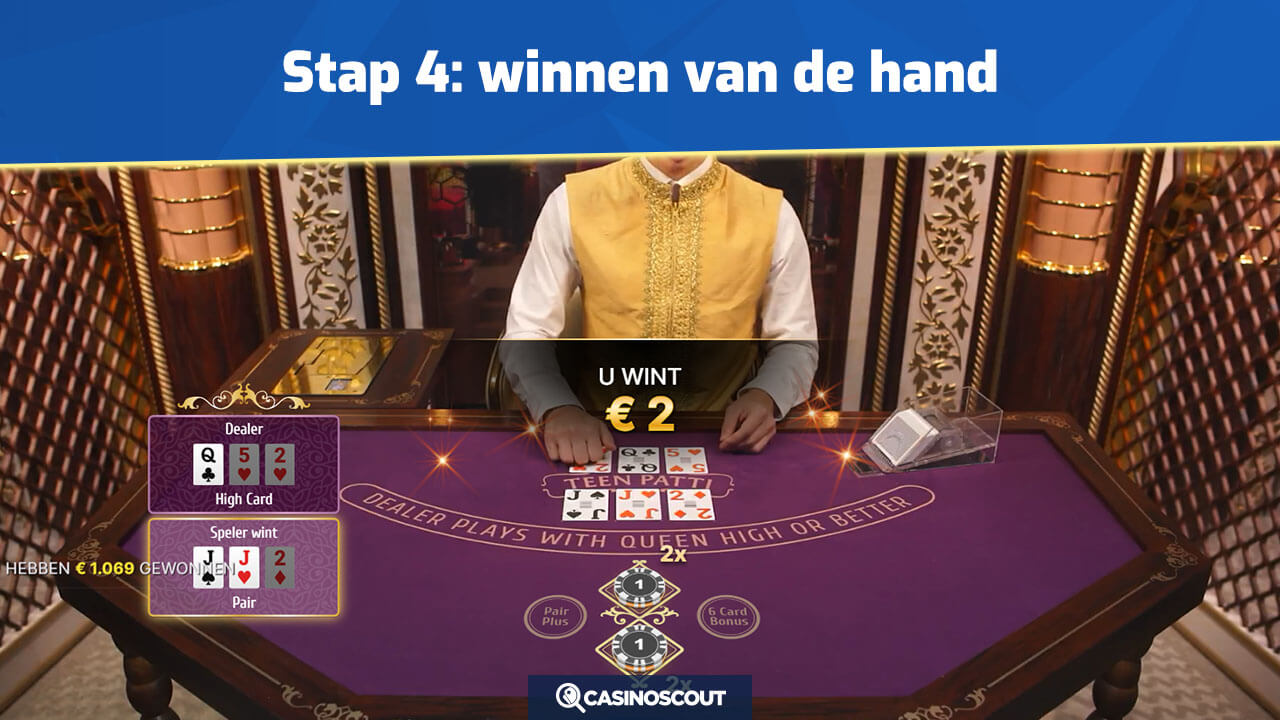 Winnende hand bij Teen Patti Live