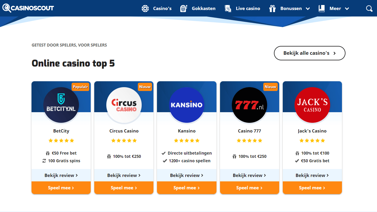 Screenshot van het selecteren van een casino om Mega Moolah te spelen