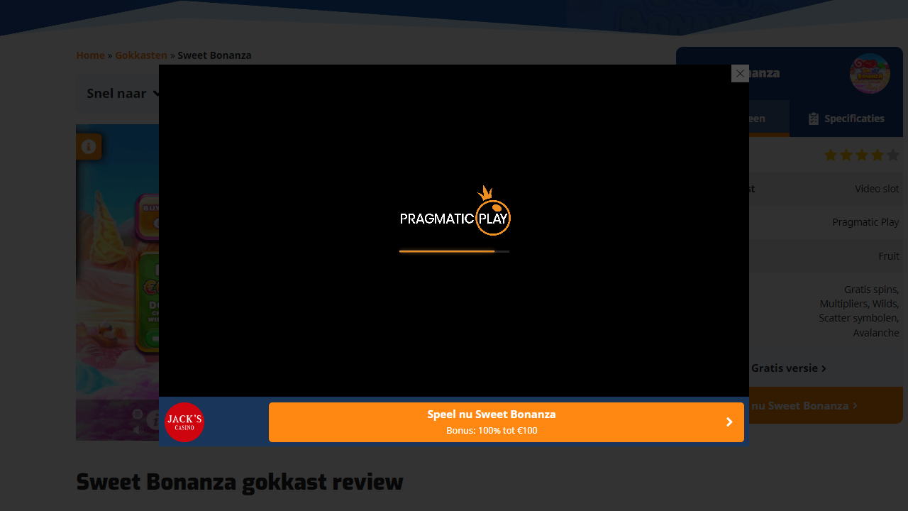 Screenshot van het laden van een gokkast demo