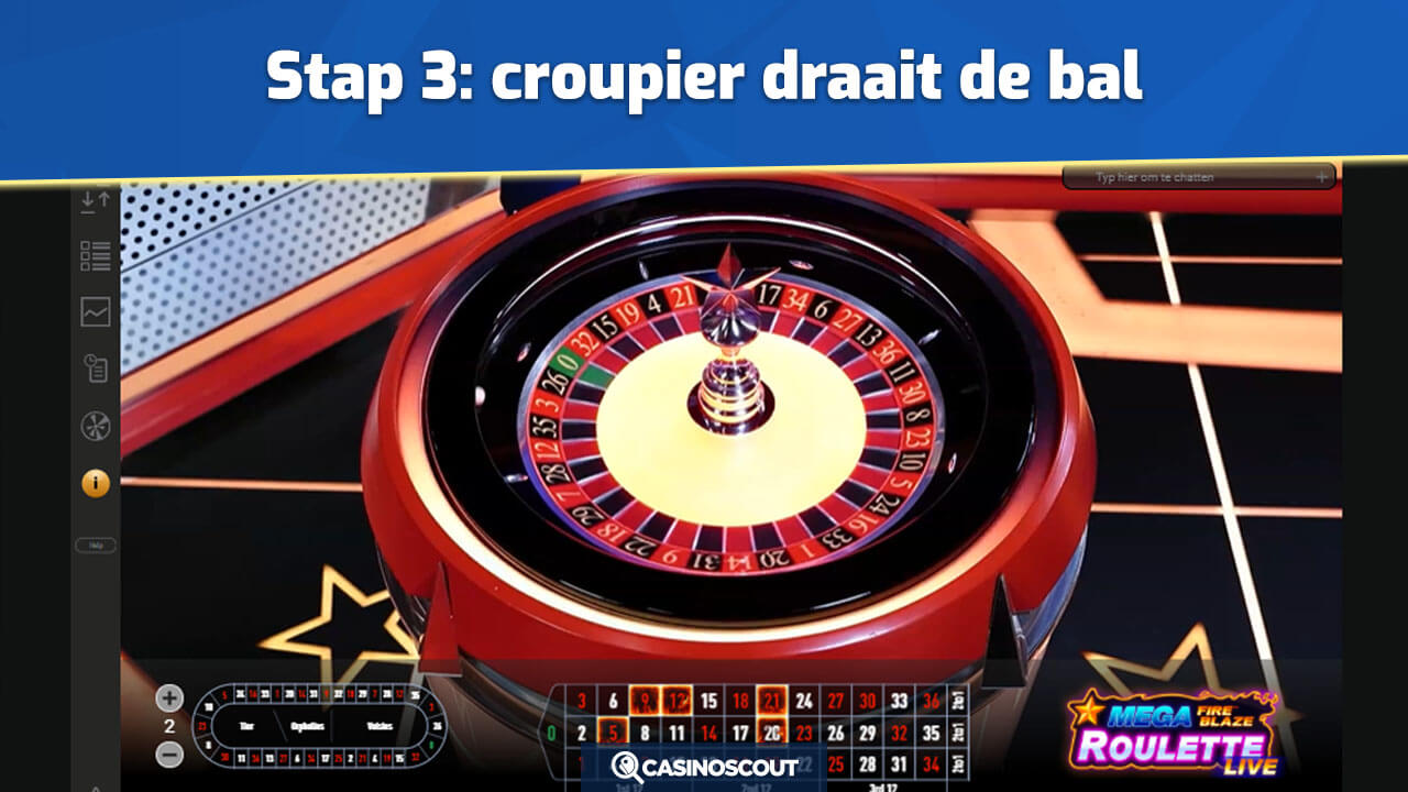 Croupier gooit de bal en draait het roulettewiel