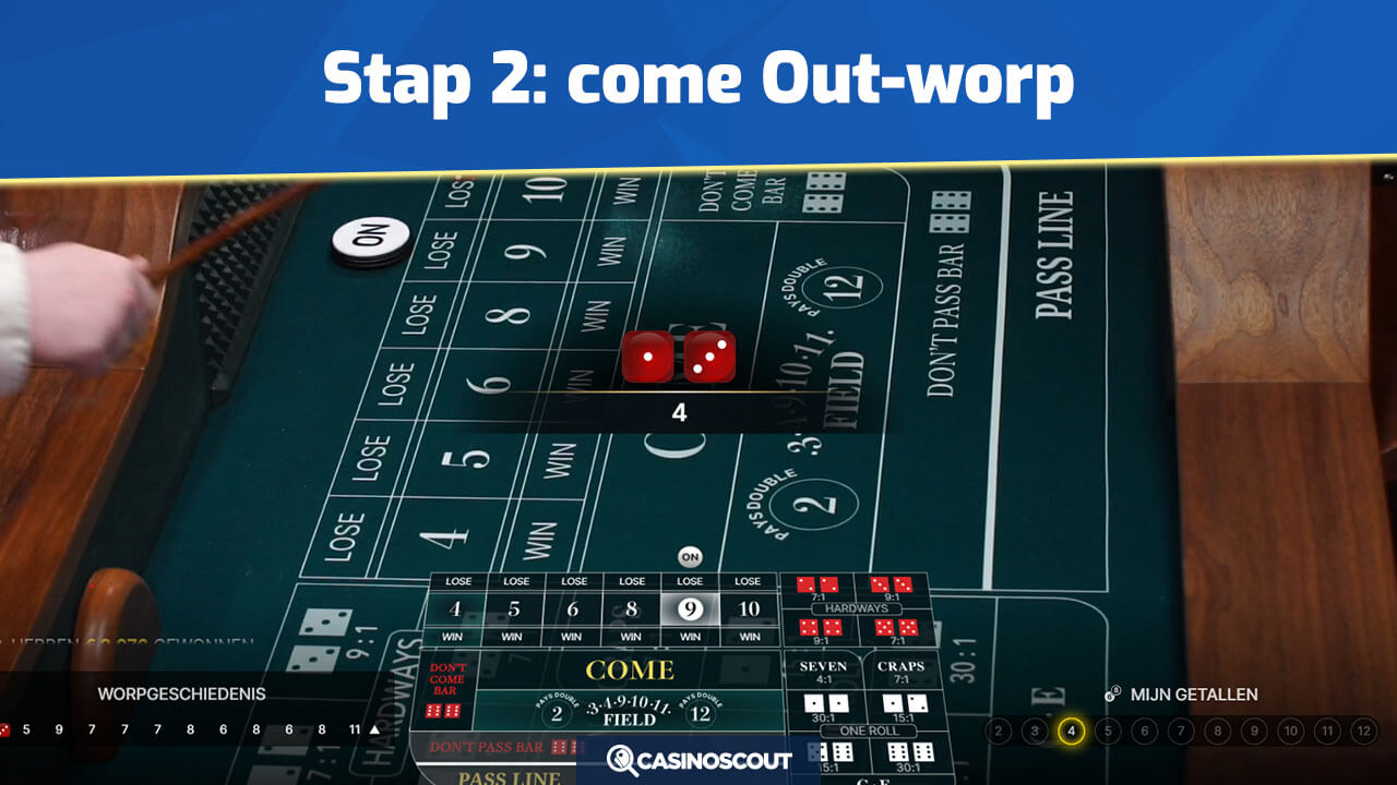 Come Out-worp bij Live Craps