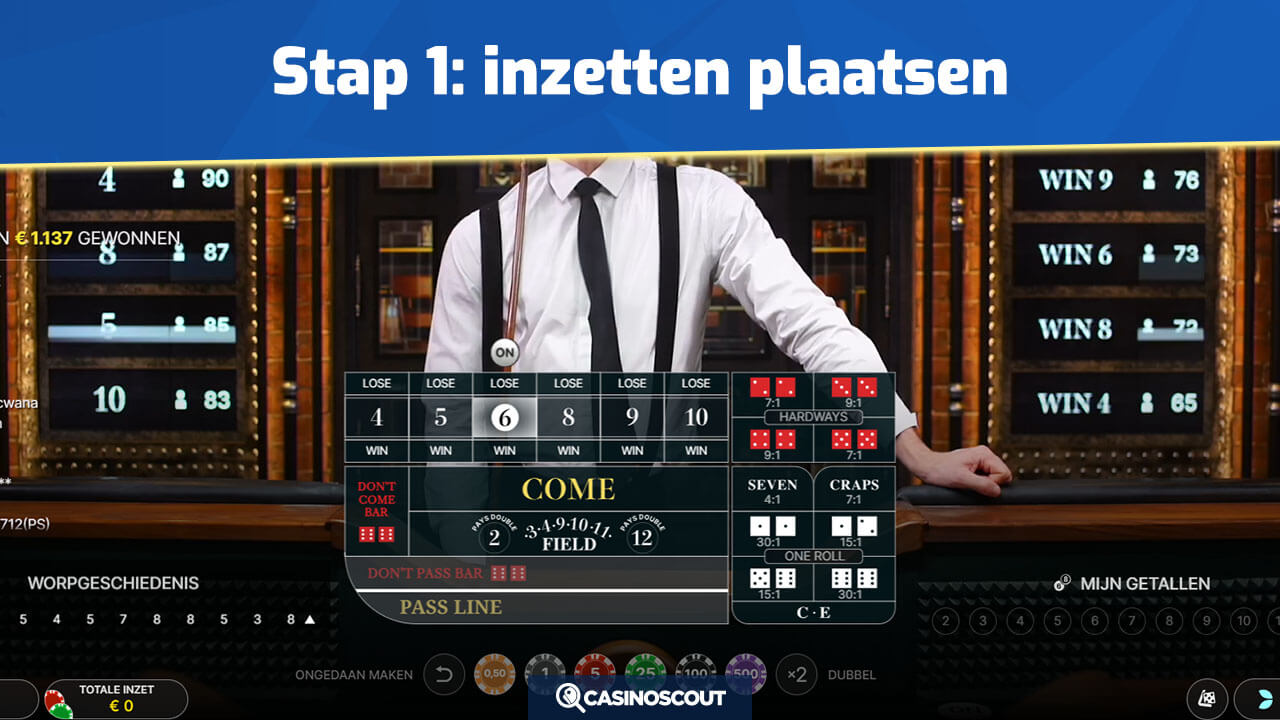 Inzetten plaatsen bij Live Craps