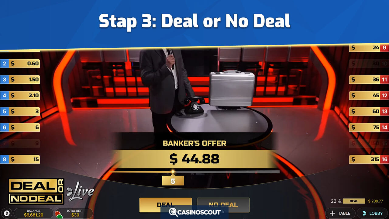 Aanbod bank bij Live Deal or No Deal