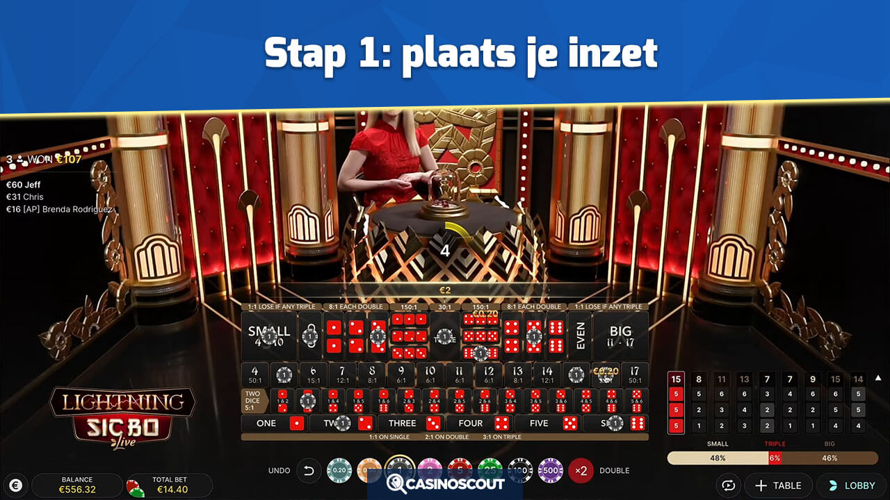 Inzetten plaatsen bij Lightning Sic Bo