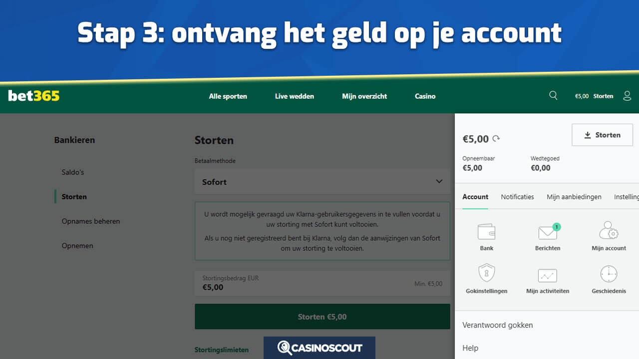 Ontvang het geld op je account