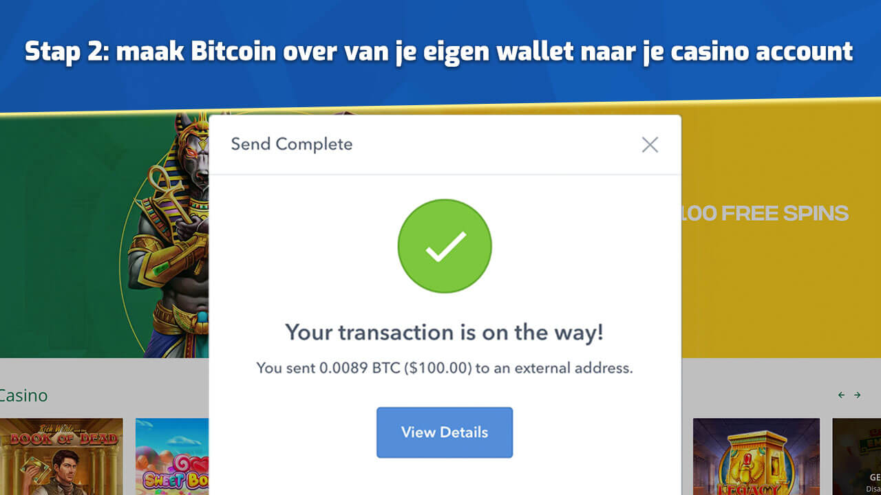 Bitcoin transactie in een casino