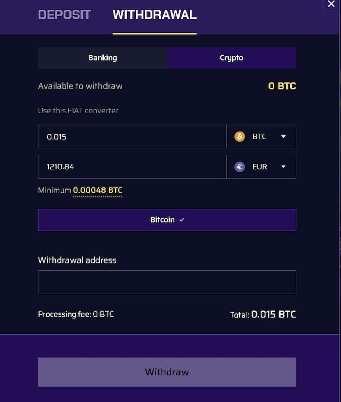 Justbit Casino crypto betalingen