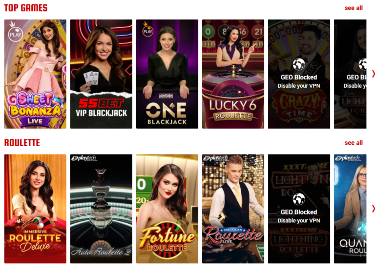 55BET Casino Screenshot 2