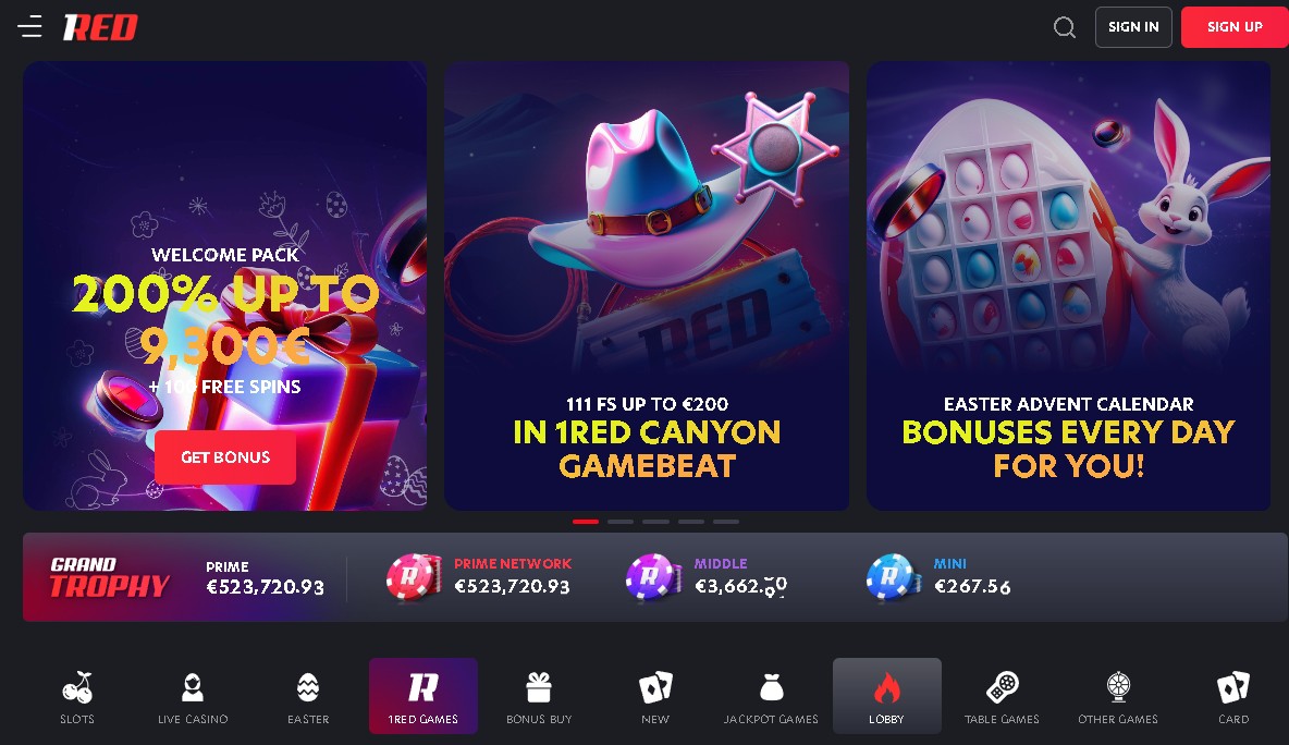 1Red Casino gamelobby 2025