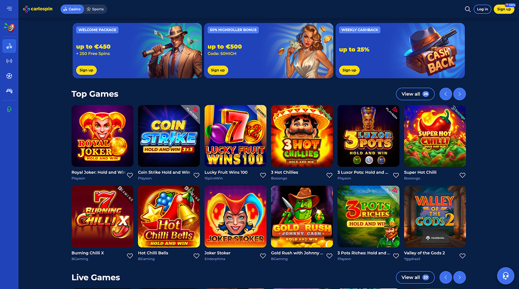 CarloSpin- Casino zonder registratie 2025 met veel gratis spins
