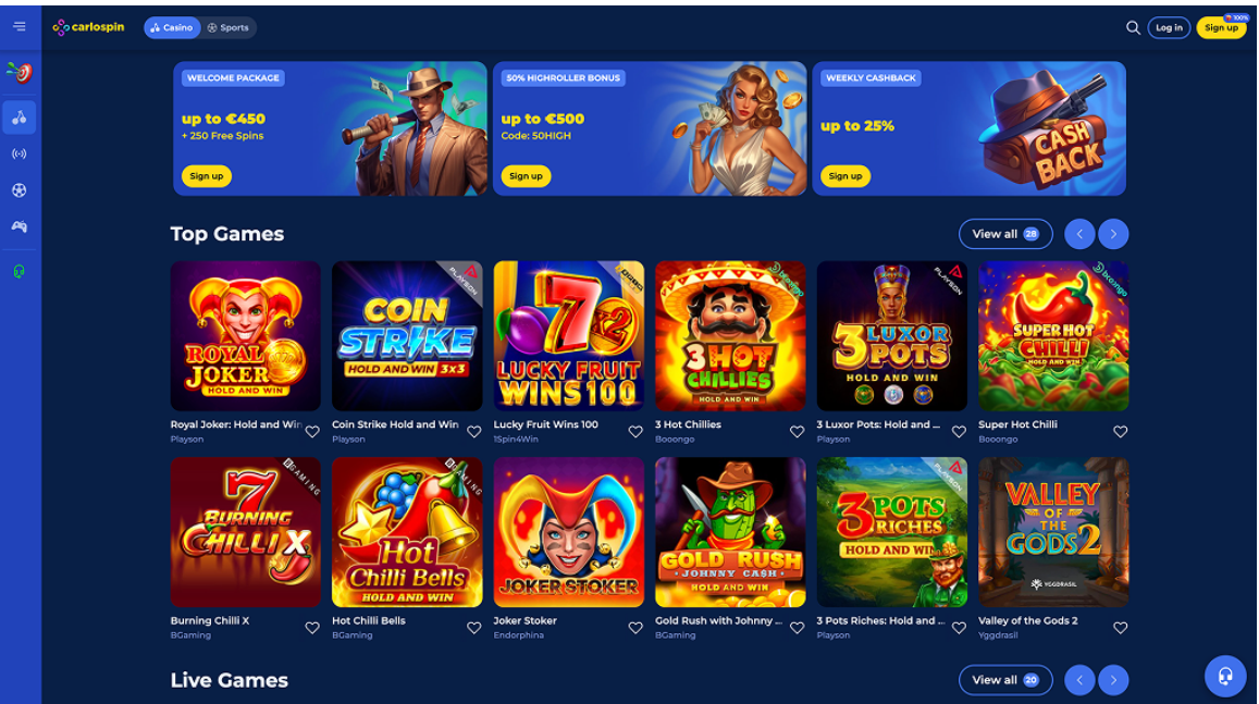 CarloSpin- Casino zonder registratie 2025 met veel gratis spins