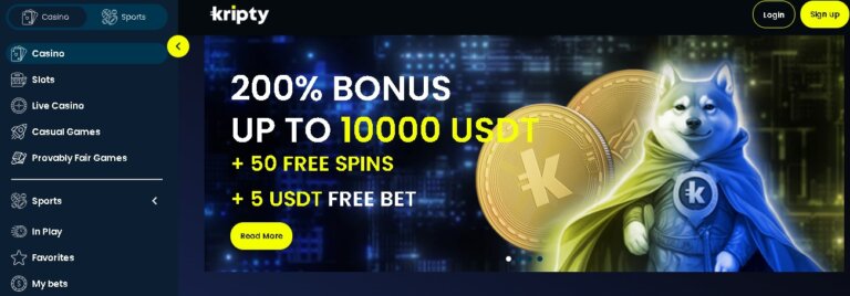 Kripty Casino review Screenshot 1