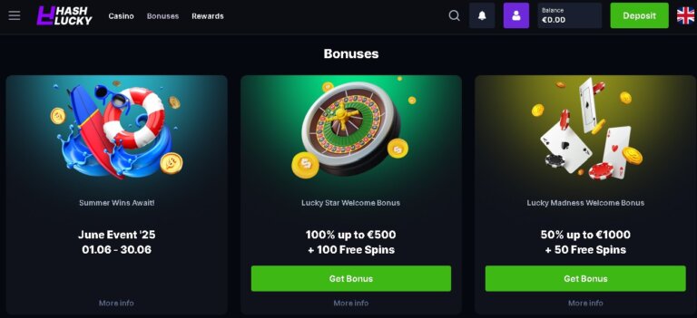 Hashlucky casino review Screenshot 1